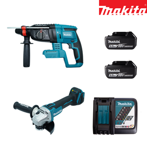 Kit <span class=keywords><strong>de</strong></span> Herramientas <span class=keywords><strong>Makita</strong></span> <span class=keywords><strong>de</strong></span> 18V, Amoladora Inalámbrica sin Escobillas, Taladro Percutor, 2 Baterías <span class=keywords><strong>de</strong></span> Litio, Cargador Doble, para Cortar Concreto y Metal, Renovación - Product Image 1