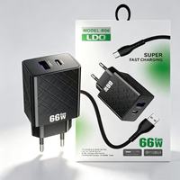 Cargador Rápido para Celular de 66W con Enchufe Europeo y Cable USB Tipo-C PD, Adaptador de Corriente USB-C de Carga Rápida
