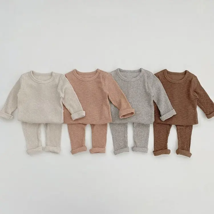 Wholesale 2 Pieces Baby Clothes Set Ribbed Soft Cotton Long Sleeves Soft Baby Clothing Sets Newborn Baby Boy Girl Clothes Sets