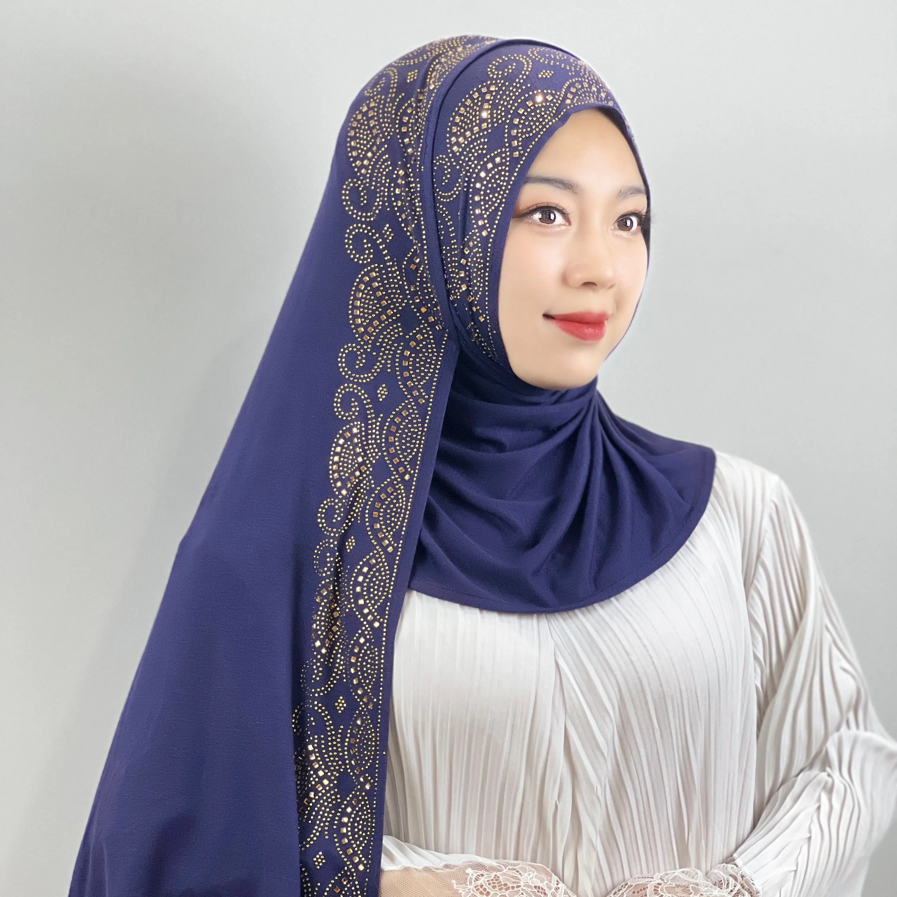 Islamic Pure colour crystal Sequinsl hijab Elegant women hijab women fashion traditional shayla cotton scarf hijab women