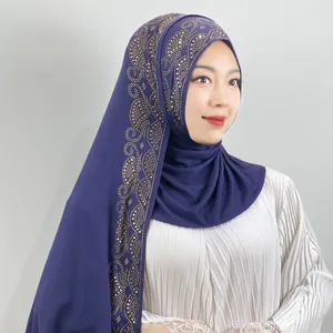 Hồi giáo tinh khiết màu pha lê sequinsl hijab phụ nữ thanh lịch hijab phụ nữ thời trang truyền thống shayla bông khăn hijab phụ nữ