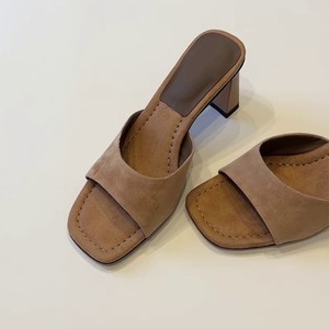 Mules de piel de oveja con punta cuadrada, sin cordones, transpirables para verano, con forro de cuero genuino. - Product Image 1