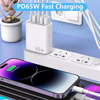 Pengisi Daya Perjalanan 65W 3PD+2USB Tipe-C QC3.0 Port Pengisi Daya Laptop Bahan Tahan Api Pengisian Cepat Multi-port Ramah Lingkungan