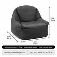 Nouvel Arrivage Fauteuil Poire Sans Structure Sous Vide en Tissu Coton-Lin Gris Moderne Courbé pour Salon et Espace Lecture