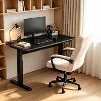 Bureau de jeu réglable en hauteur à double moteur de qualité professionnelle avec boîte à câbles escamotable et éclairage RGB