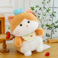 Peluche chat gourmand avec poisson, coussin, cadeau d'anniversaire pour filles et passionnés de chats