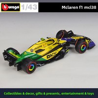 BBURAGO Coche de Carreras de Fórmula Naranja a Escala 1:43, Modelo de Aleación Fundida a Presión, Simulación de Vehículo Estilo F1, Juguete Coleccionable con Control de Fuerza