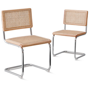 Marrone imbottito in Rattan naturale <span class=keywords><strong>cucina</strong></span> <span class=keywords><strong>sedie</strong></span> accento senza braccioli sedia laterale con gambe in metallo cromato per soggiorno camera da letto - Product Image 1