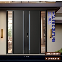 Porte d'entrée double extérieure de luxe moderne en aluminium moulé, pour grande villa et appartement, avec gravures de précision, portail de sécurité robuste