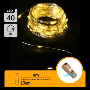 Ghirlanda di luci a LED, filo di rame, a batteria, colore bianco caldo, 4 m - ideale per decorazione e ambientazione - Product Image 3