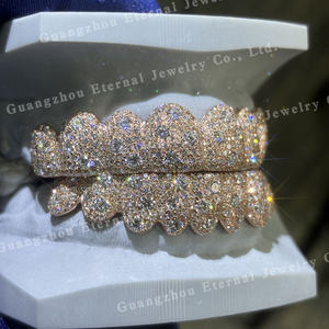 مخصص أعلى القاع 4 6 8 10 S925 الفضة الجليد خارج لا تشوبه شائبة VVS المويسانيت مختبر الماس 10K 14K 18K الصلبة ارتفع الأسنان الذهب Grillz - Product Image 5