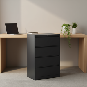Armoire de classement métallique noire à 4 tiroirs avec serrure à clé, format légal, lettre, A4, F4, pour bureau à domicile, design minimaliste - Product Image 2
