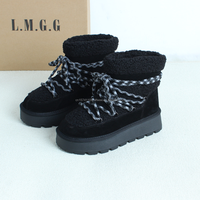 Nouvelles Bottes de Neige Montantes UGS pour Femme 2025 – Cuir Véritable Imperméable, Chaudes et Confortables avec Laine Imprimée – Meilleures Ventes du Designer
