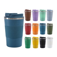 Recién llegado, tazas de café impresas personalizadas, termo aislado portátil de acero inoxidable de doble capa con tapa de plástico con mango de goma