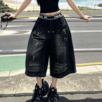 F155/Shorts en jean amples pour femme, collection Printemps, motif diamants, design tendance de marque, anti-boulochage, élégants pour le style urbain