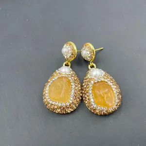 2024 new natural healing crystal filled Raw Stone Citrine Earring Czech Rhinestones jewelry for women girl