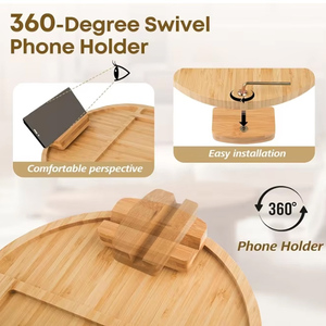 Table de canapé en bambou à clipser sur palette, accoudoir antidérapant avec support de téléphone portable rotatif à 360 degrés - Product Image 3