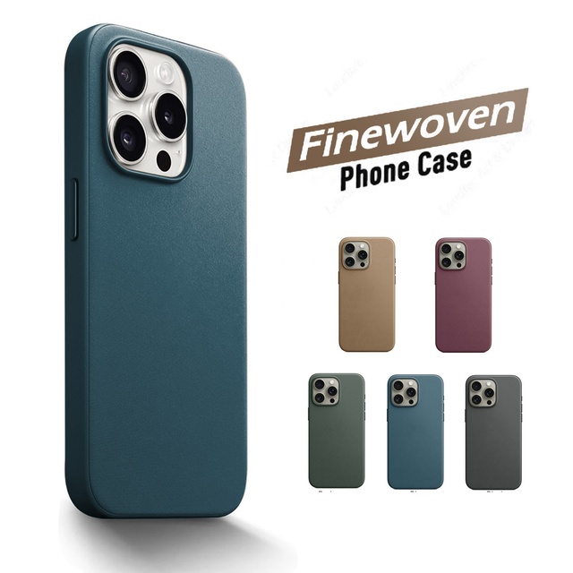 2024 Hot Sell Fine Woven Mobile Phone Case Magnetic Genuine Leather Phone Cover  Luxury Twill Premium Cases for iPhone 15 16 Pro