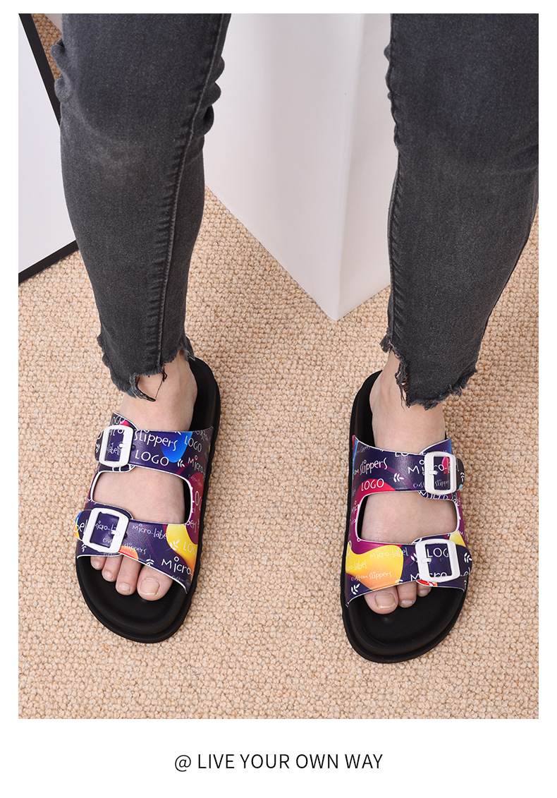 Women Fashion Foam Sole Sandals Custom Design Stripe Sole Flat Shoes Cheap Slippers