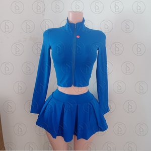 Completo da tennis da donna a costine, 2 pezzi: gonna a vita alta plissettata e top corto <span class=keywords><strong>imbottito</strong></span> senza maniche con scollo racerback, ideale per golf e allenamento - Product Image 3