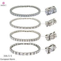 Bracelet Tennis Hip Hop en Acier Inoxydable pour Homme et Femme, Fait Main, Géométrique, Serti de Zircon, Maillons Cubains Miami, Tailles 3mm 4mm 5mm