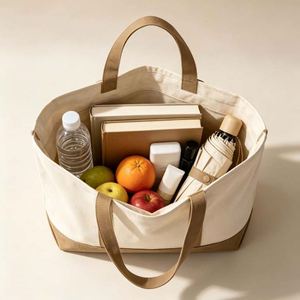 Reusable Eco-Friendly Canvas <b>Tote</b> <b>Bag</b> Zipper Closure Custom Letter Print Shoulder Strap for Daily Travel Office <b>Work</b> Shopping - Product Image 2