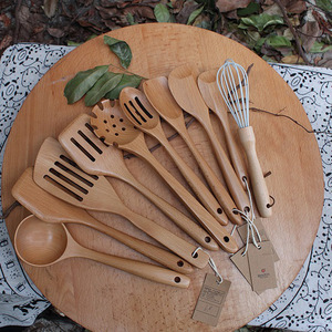 Beechwood Cooking Utensil Set 11 Pieces Wooden Spoon Spatula Whisk Kitchen <b>Tools</b> For Cooking - Product Image 1