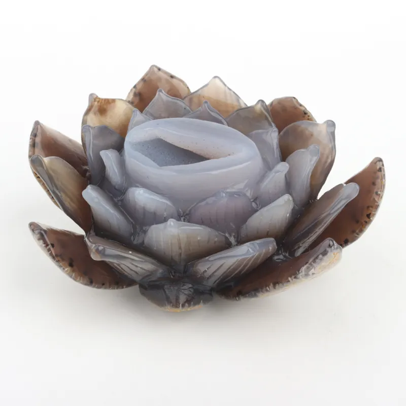 factory price natural animal agate druzy crystal carving lotus flower for home decoration