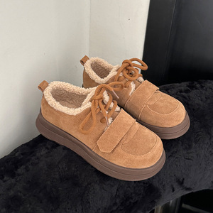 Mocasines Cálidos de Mujer con Cuello de Peluche Estilo Teddy, Suela Gruesa y Robusta, Doble Cierre, de Ante, para Clima Frío, Calzado Casual Urbano, Tendencia Europea - Product Image 3