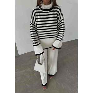 Conjunto de Punto con Cuello Dulce y Deportivo para Pescadores, Tejido a Crochet con Decoración de Botones, Estampado, Corte Holgado para Primavera y Otoño - Product Image 3