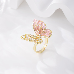 Butterfly Open <b>Ring</b> Gold Tone Pink Cat's Eye Stone Pave Setting Party Jewelry Index <b>Finger</b> <b>Ring</b> Fashionable Design - Product Image 1