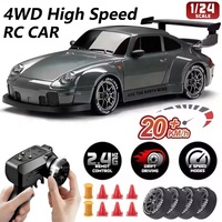 Voiture de drift RC 1:24 en métal, électrique, 4 roues motrices, télécommande proportionnelle, portée 50 m, haute vitesse, gyroscope, lumières LED, pneus supplémentaires, jouet pour adultes et enfants