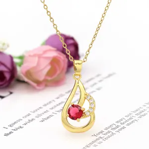 As for Catalog Wholesale Fashion 14K Gold Plated Copper Water Drop Pendant Necklace with Colorful Stone Jewelry