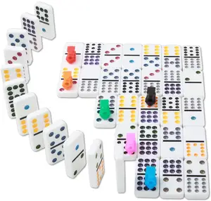 JUXING Dominoes Set Double 12 Colored Dot Dominoes 91 Tiles Mexican Train Game Set With Aluminum Case