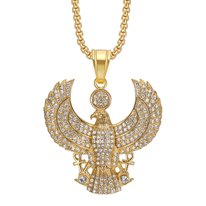 Gold Plated Eagle Pendant Necklace With Cubic Zirconia Pave Setting Box <b>Chain</b> Unisex Hip Hop Jewelry - Product Image 1