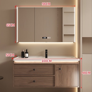 Nouvelle armoire de salle de bain en bois naturel, armoire à miroir intelligente, lavabo sur comptoir blanc, armoire murale - Product Image 5