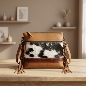 Bolso Bandolera Bohemio de Piel Auténtica con Estampado Animal, Borla y Cierre de Cremallera, Correa Única, para Todas las Temporadas, para Mujer - Product Image 2