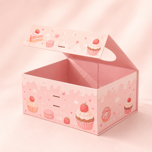 Boîte cadeau pliable personnalisée pour pâtisserie, avec fenêtre en forme de cœur, en papier, emballage plat avec ruban, faible MOQ, pour desserts et pâtisseries, de notre usine avec 20 ans d'expérience - Product Image 4