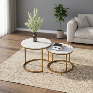 Modern <b>Marble</b> Top Nesting <b>Coffee</b> <b>Tables</b> With Metal Frame Minimalist Living Room Furniture <b>Set</b> - Product Image 4