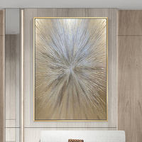 Peinture à l'huile abstraite moderne texturée épaisse, 100 % peinte à la main, lignes argentées et dorées, sur toile