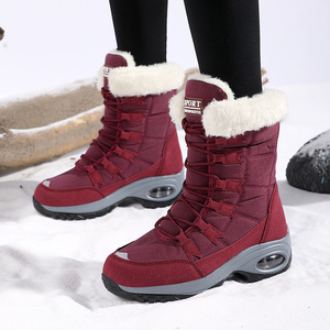 Botas de nieve de media pantorrilla para invierno, con forro de piel, cordones, talón con amortiguación de aire, antideslizantes, para clima frío, calzado para exteriores. - Product Image 1