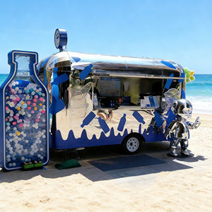 Carrito de Bebidas Móvil Artístico Azul y Blanco de Acero Inoxidable con Gráficos Personalizados para Festivales Urbanos de Arte, Bebidas, Helados y Comida Rápida - Product Image 3