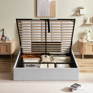 Cadre de <span class=keywords><strong>lit</strong></span> rembourré au design minimaliste avec grand espace de rangement, <span class=keywords><strong>lit</strong></span> confortable et moelleux avec barre de levage réglable, gain de place - Product Image 5