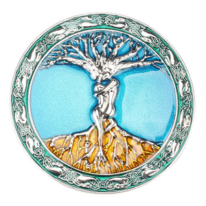 Hebilla de cinturón redonda de bronce antiguo estilo western, diseño novedoso de árbol de la vida, informal, de zinc, CN GUA - Product Image 2