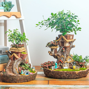 Moderne Sprookjesachtige Tuin Miniatuur Stronk Hars Bloempot Cartoon Grote Boomhut Sappige Planter Balkon Plant Bloempotten - Product Image 6