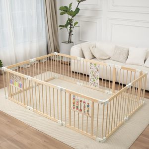 Corralito de Madera para Bebés, Plegable, de Madera Sólida, Barrera de Seguridad, Área de Juego Interior para Niños Pequeños - Product Image 1