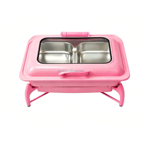 Chauffe-plat rectangulaire hydraulique rose 9L pour événements de luxe, buffets d'hôtel et équipement de conservation de la chaleur pour soupes et currys