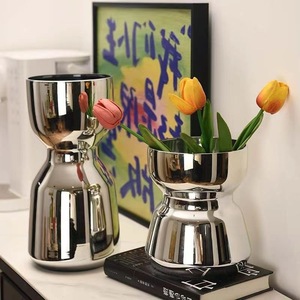 Vase en verre argenté de luxe nordique, vase à fleurs hydroponique de bureau, vente en gros de vases - Product Image 2