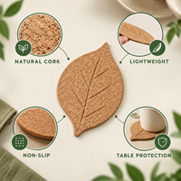 Sous-verres en liège naturel écologiques en forme de feuille, tapis absorbants isolants thermiquement pour la décoration de la maison