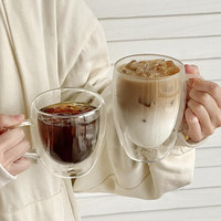 Mug à café en verre à double paroi de qualité supérieure avec poignée, tasse à latte en borosilicate isolée thermiquement, anti-brûlure, transparente, pour la maison